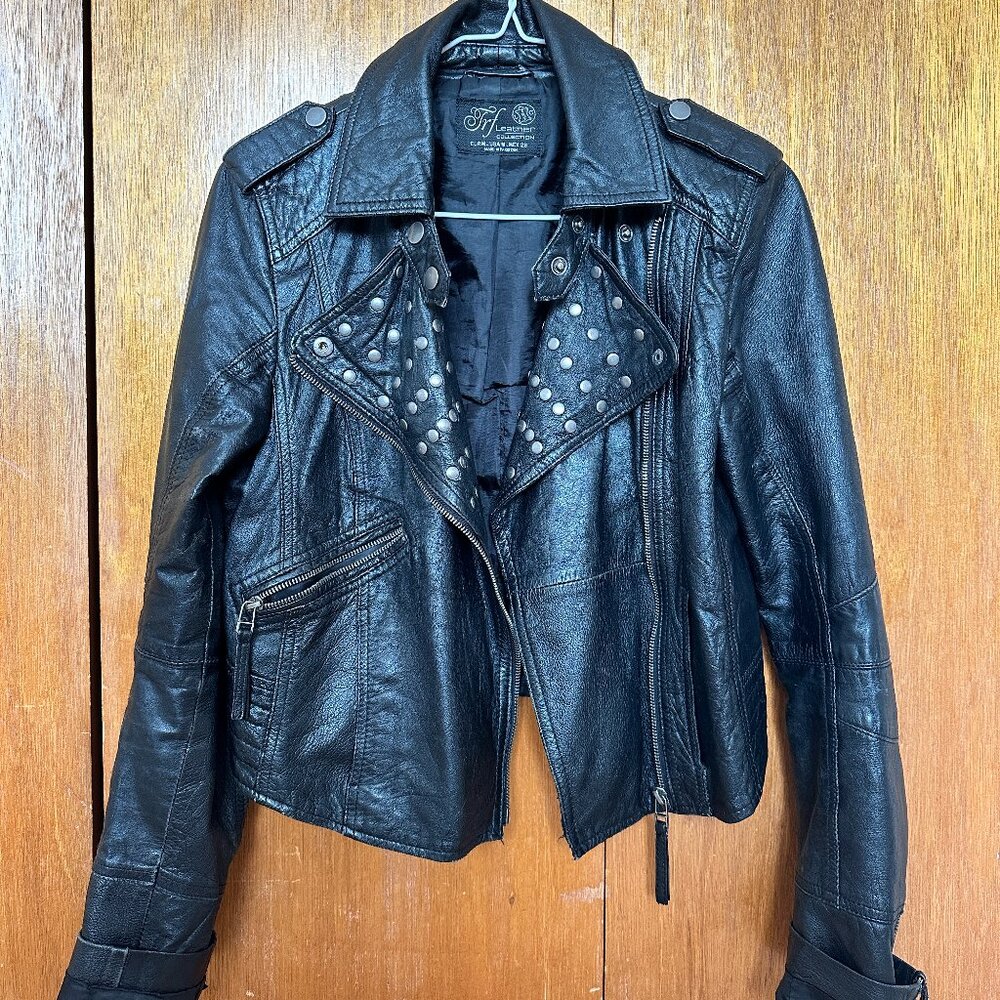 Zara TRF Leather Collection studded leather moto jacket. Size M EUR